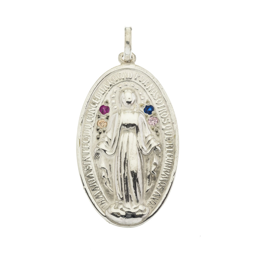 Medalla virgen piedras multicolor, 3,5 cm 