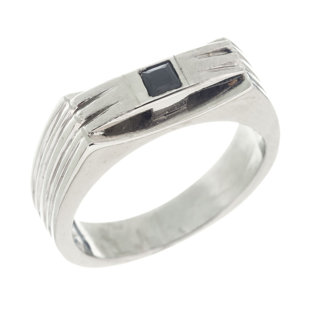 Anillo sello rectangular carre piedra negra