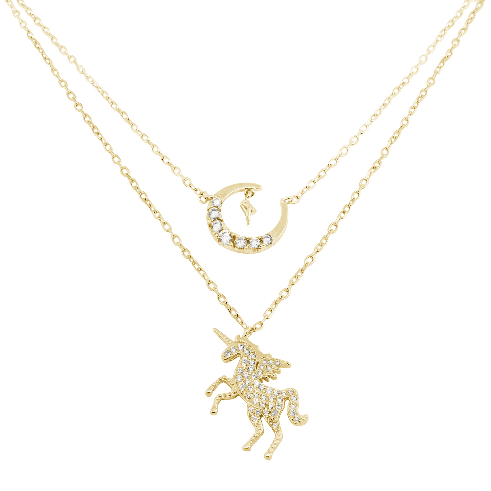 Conjunto doble cadenita, unicornio, luna, amarillo