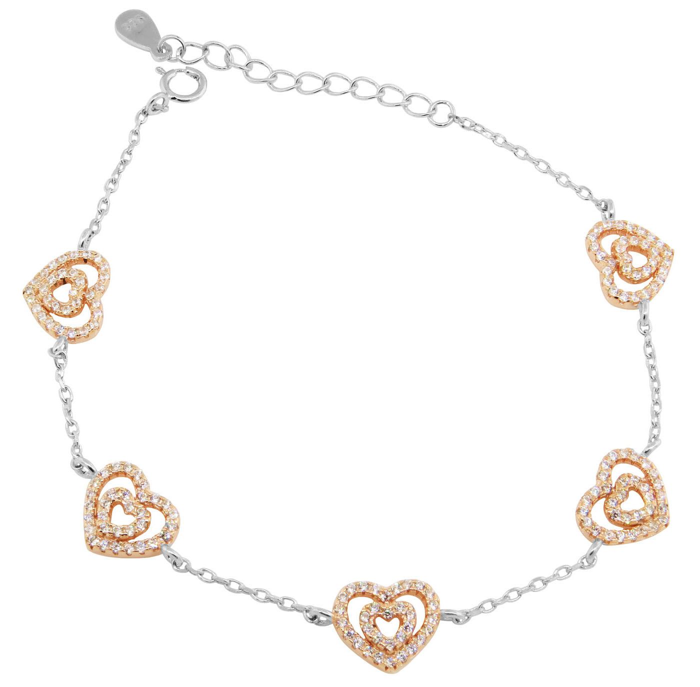 Pulsera corazones rosados con piedras