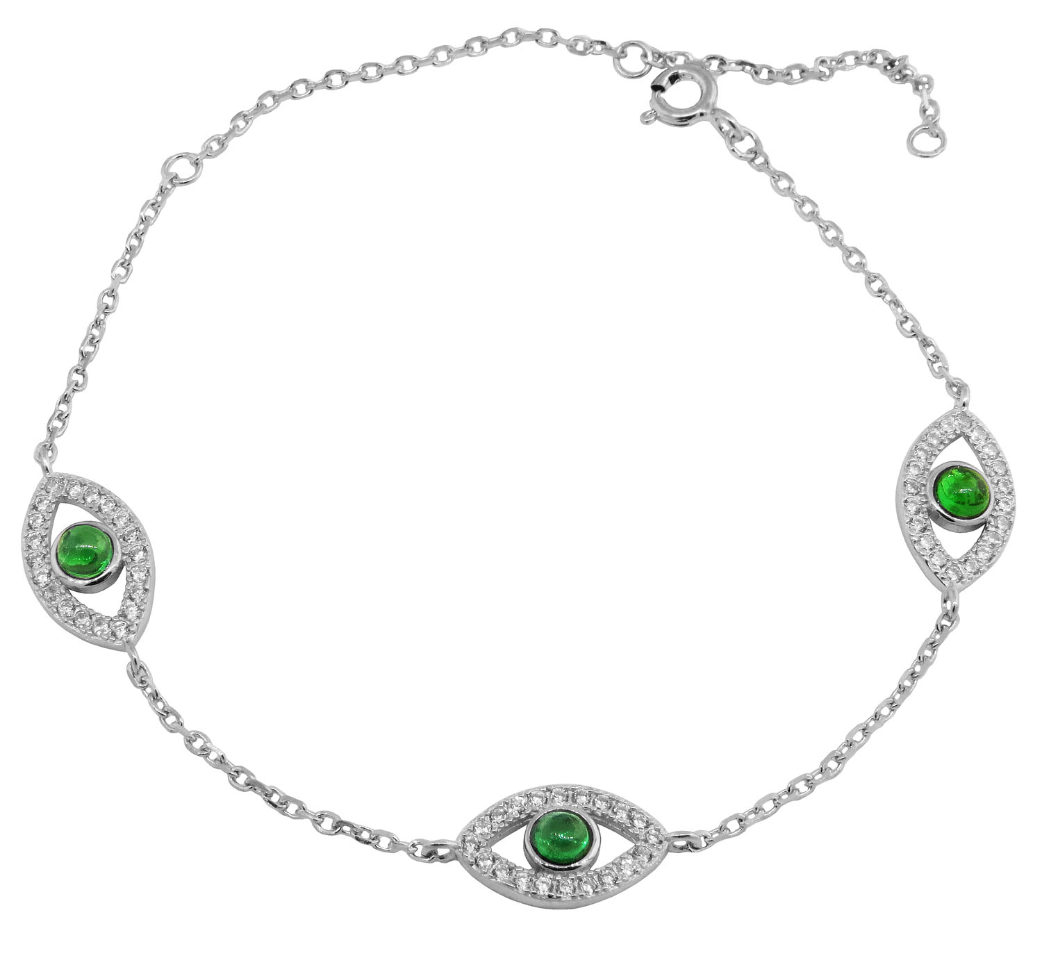 Pulsera 3 ojitos con piedra verde
