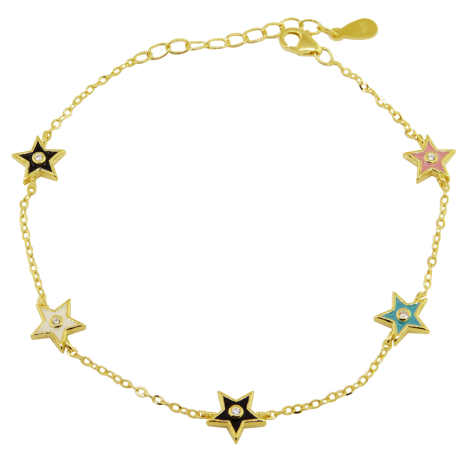 Pulsera amarilla con 5 estrellas esmaltadas y piedras blancas