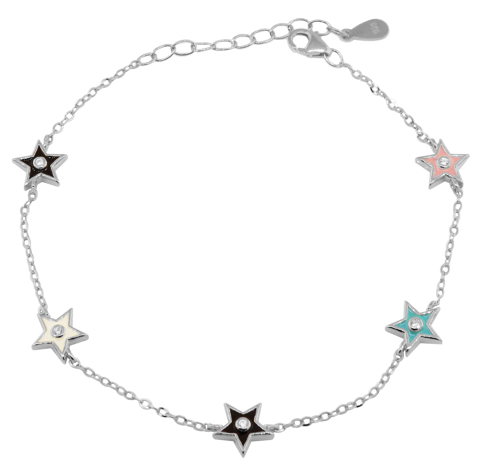 Pulsera blanca con 5 estrellas esmaltadas y piedras 