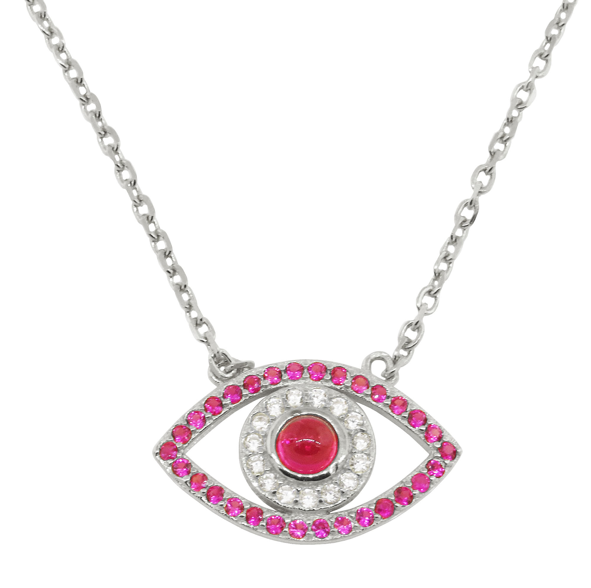 Conjunto ojito con piedras fucsia