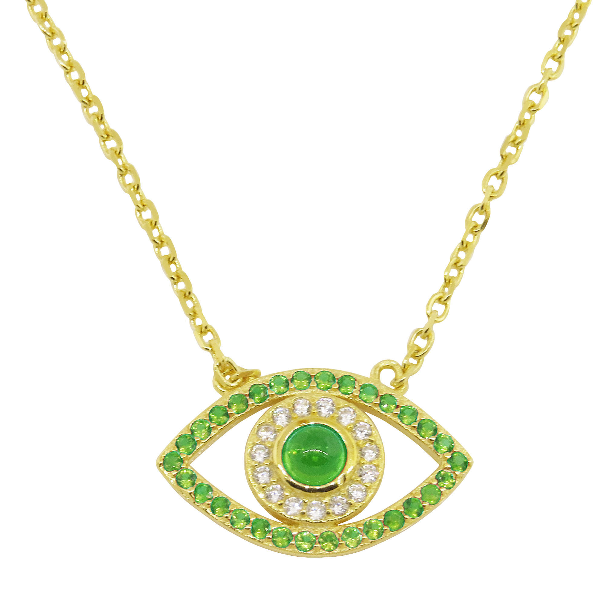 Conjunto ojito amarillo con piedras verdes
