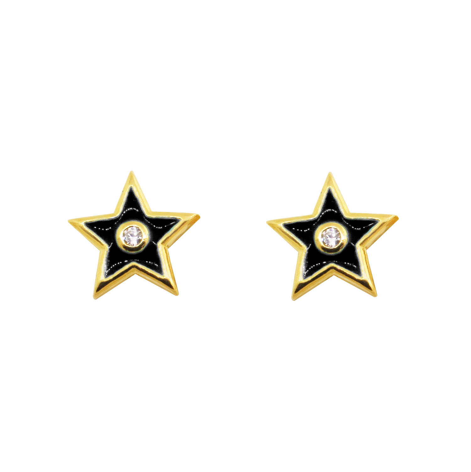 Par aros estrella, amarillos, esmalte color negro
