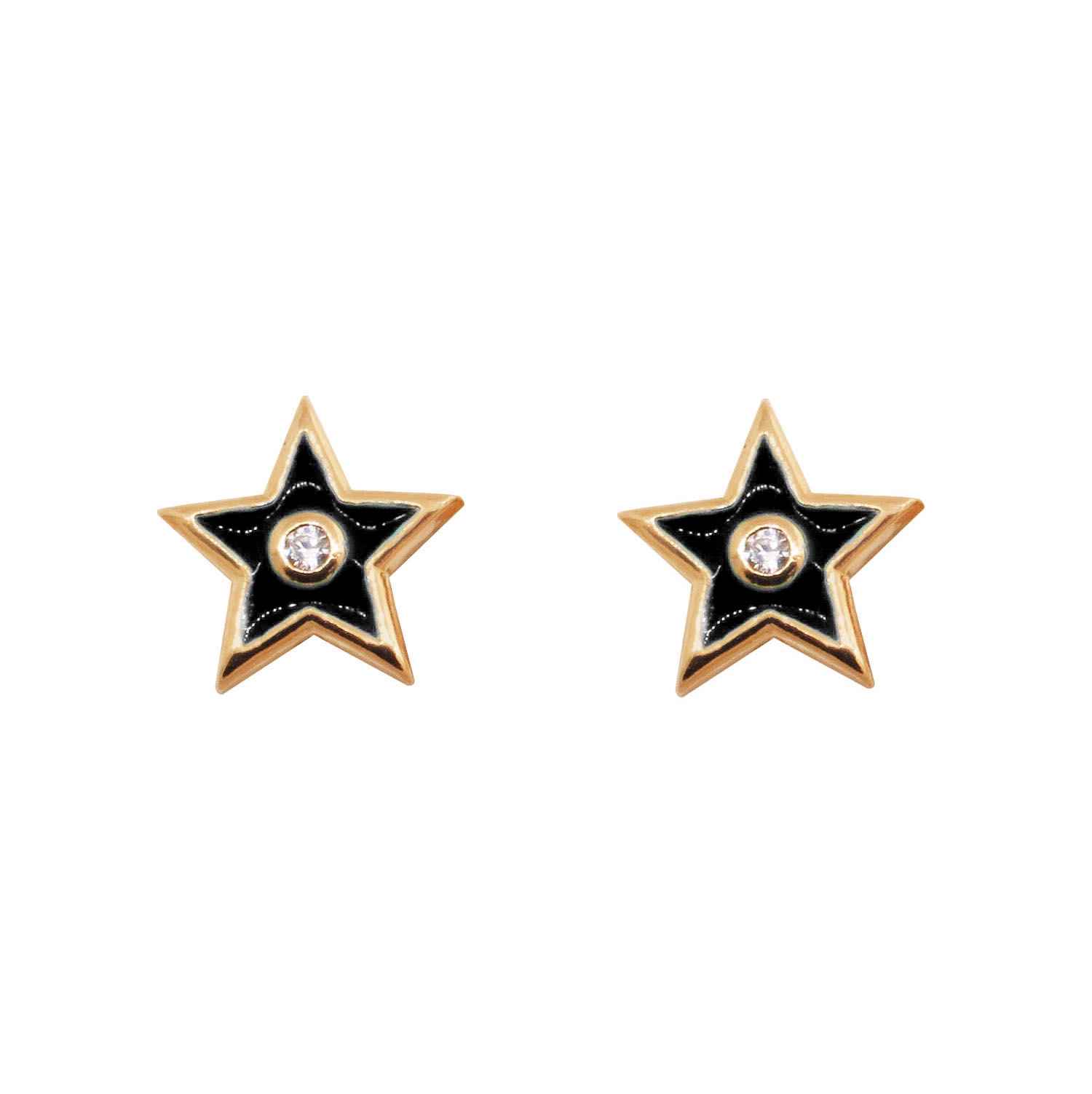 Par aros estrella, rosados, esmalte color negro
