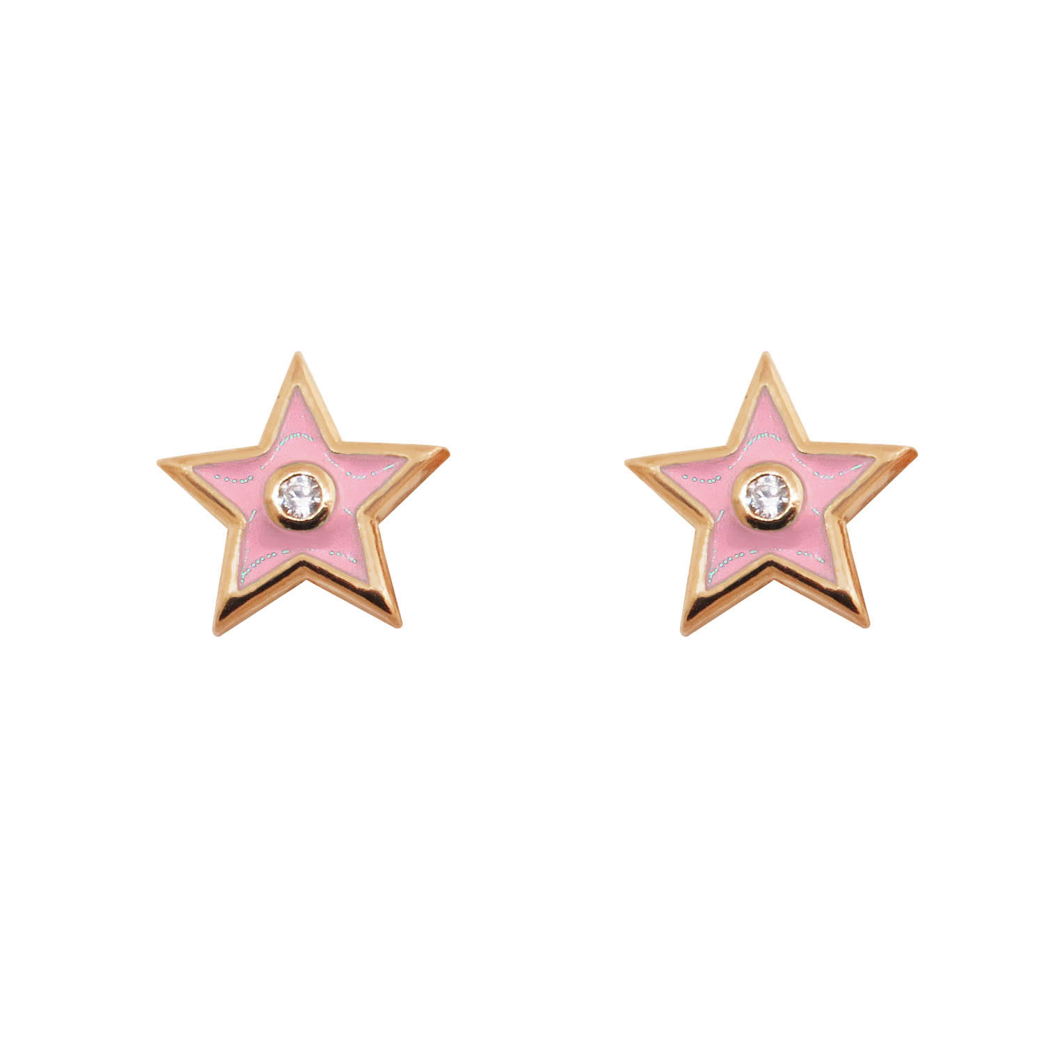 Par aros estrella, rosados, esmalte color rosa
