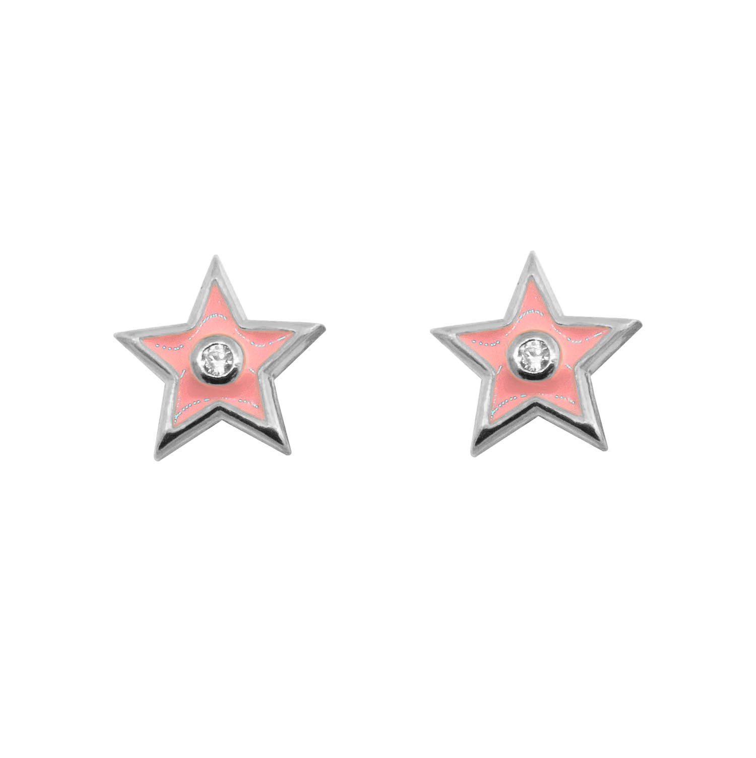 Par aros estrella, blancos, esmalte color rosa