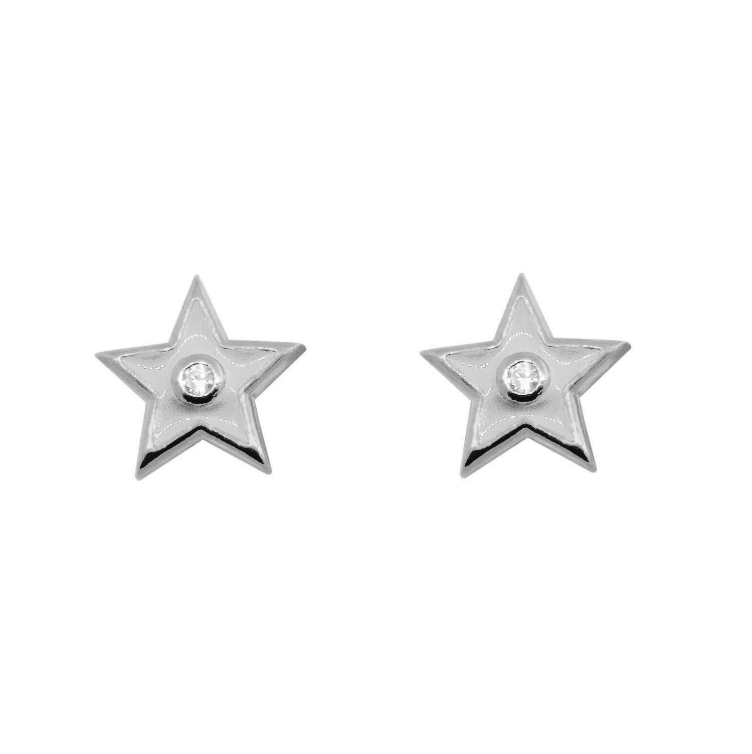 Par aros estrella, blancos, esmalte color blanco
