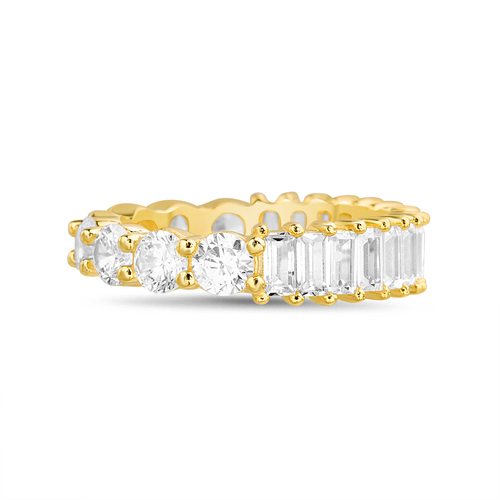 Anillo sin fin amarillo, piedras redondas y baguettes