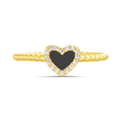 Anillo corazon negro con piedras alrededor, amarillo