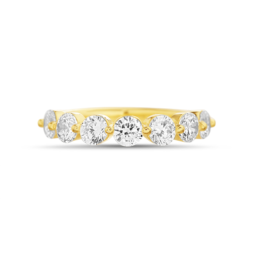 Anillo sin fin amarillo, piedras redondas grandes adelante y doble fila pavee atras