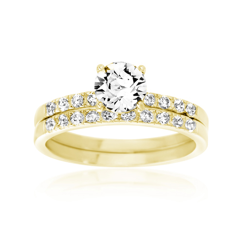 Anillo doble, amarillo, solitario y medio sin fin