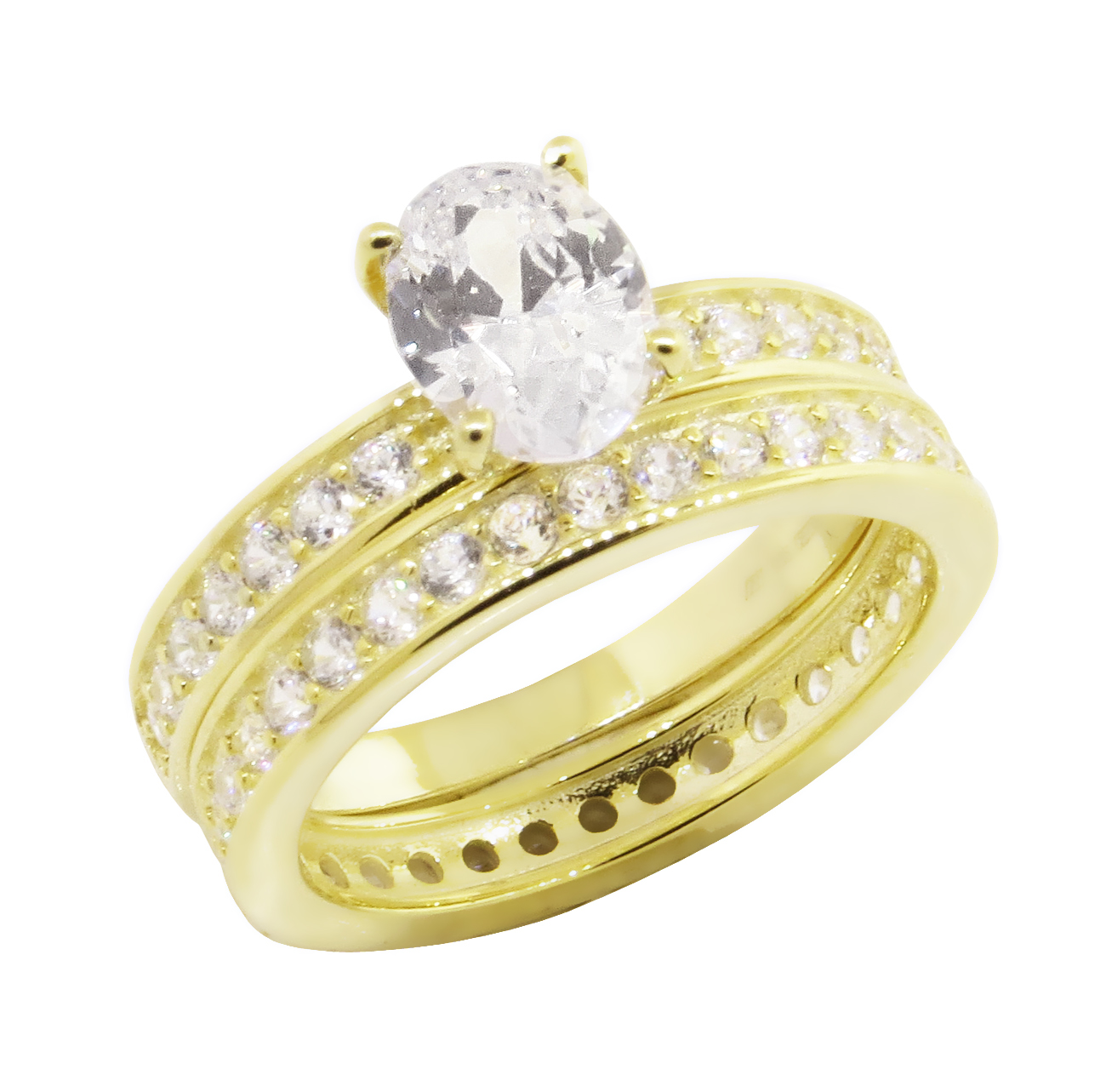 Anillo doble solitario, con piedra ovalada, amarillo 