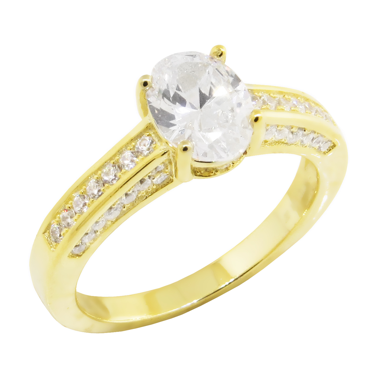 Anillo solitario, amarillo, piedra ovalada , medio sin fin 