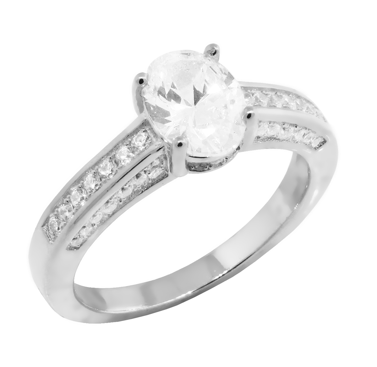 Anillo solitario, blanco, piedra ovalada , medio sin fin
