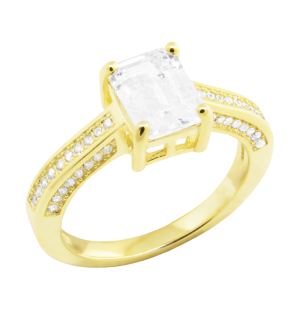 Anillo solitario, amarillo, piedra baguette, medio sin fin