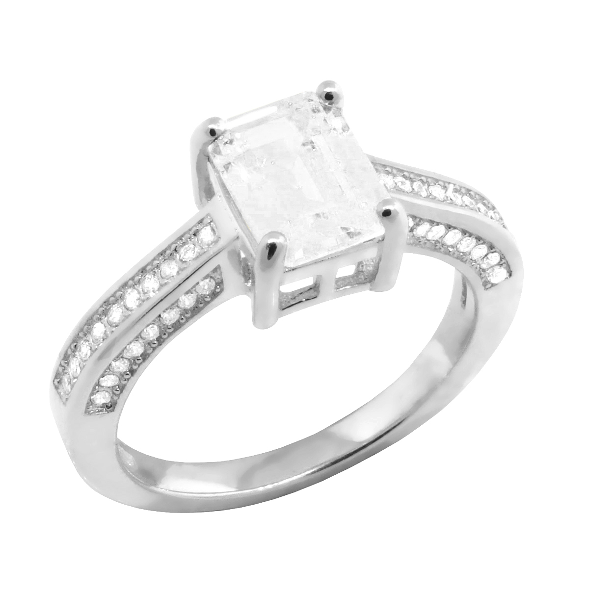 Anillo solitario, blanco, piedra baguette, medio sin fin