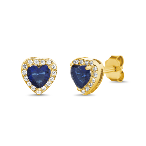 Par aros corazon amarillo, con piedra azul central y blancas alrededor