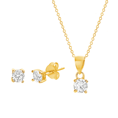Conjunto y par aros solitario, amarillo