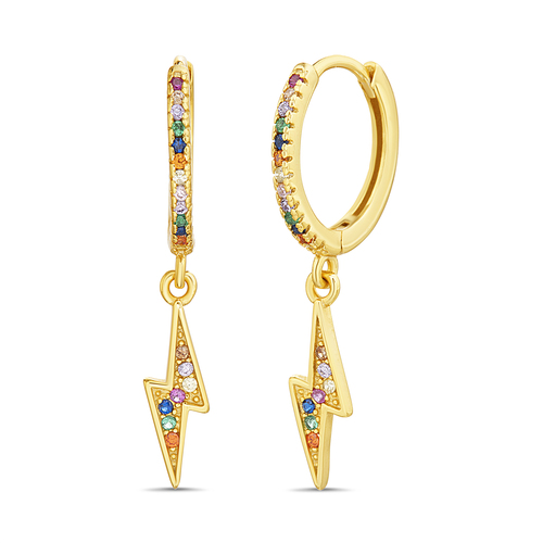 Par aros argollitas, con rayo, amarillas, con piedras multicolor