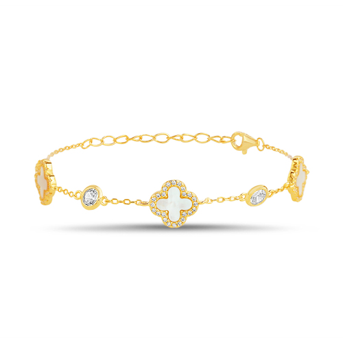 Pulsera amarilla, flores, nacar, piedras blancas