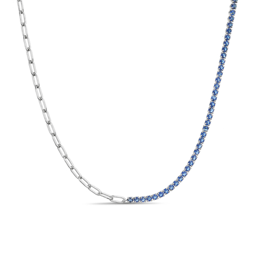 Gargantilla tenis mitad cadena mitad piedras azules. ( 40 cm con alargue de 5 cm )