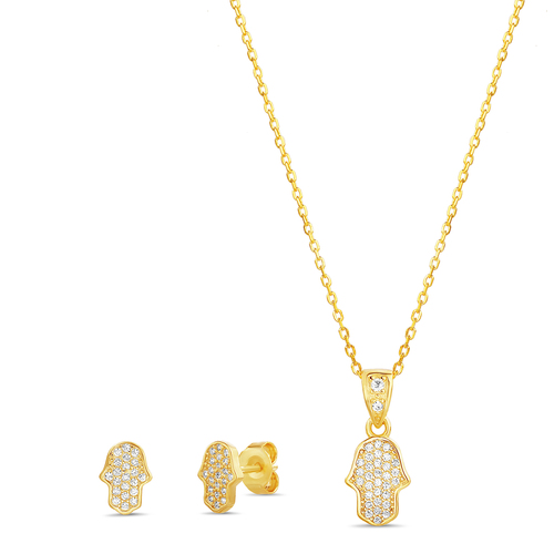 Conjunto y par aros manito pavee, amarillo 
