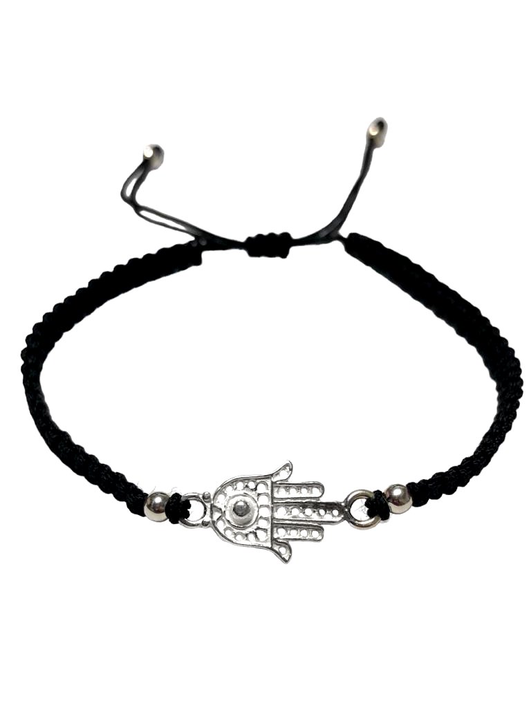 Pulsera manito, tiento negro, bolitas, ajustable
