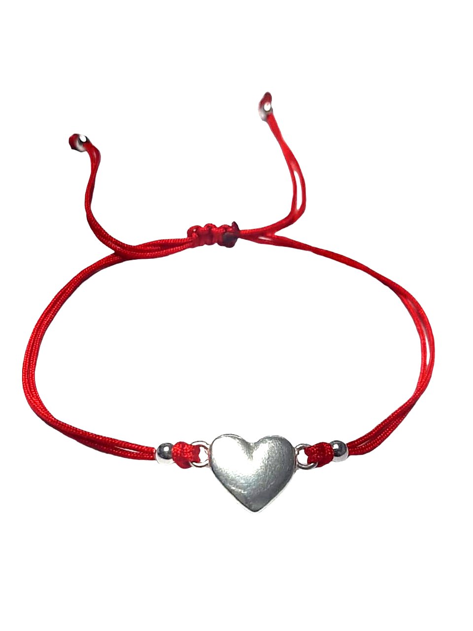 Pulsera corazon, tiento rojo, bolitas, ajustable