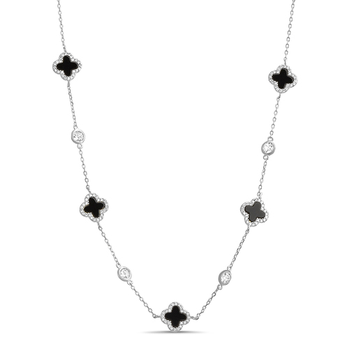 Conjunto trebol, blanco con onix y piedras blancas con virolas