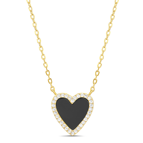 Conjunto corazon onix, con piedras alrededor, amarillo
