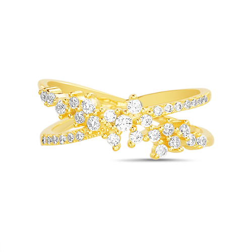 Anillo cruzado con piedras, amarillo