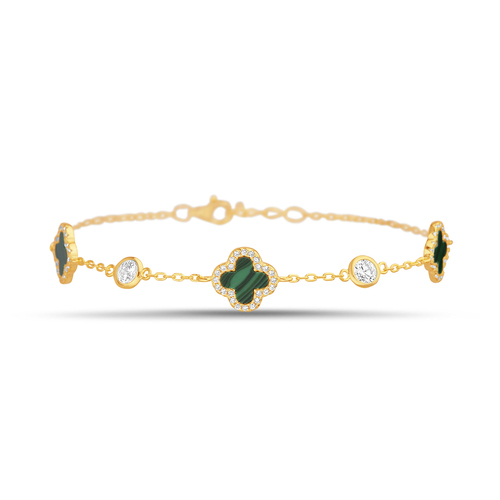Pulsera trebol, amarilla con verde y piedras blancas con virolas