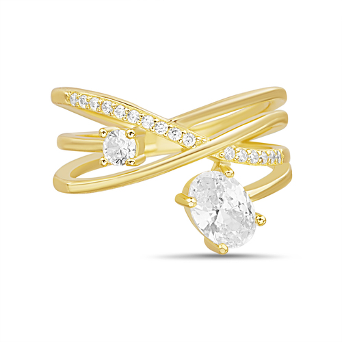 Anillo piedra ovalada, tiras cruzadas, amarillo