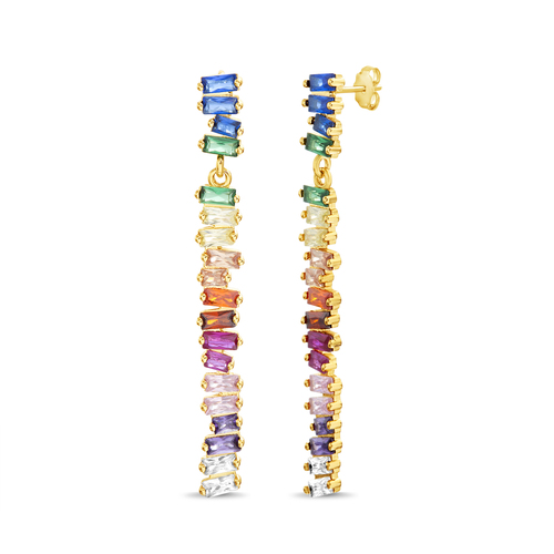 Par aros largos amarillos, de piedras baguettes multicolor 