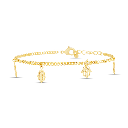 Pulsera grumet con manitos colgantes, sin piedra, amarillo