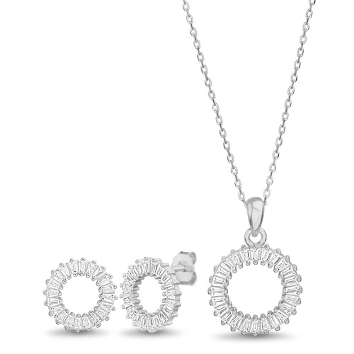 Conjunto y par aros circulo con piedras baguettes