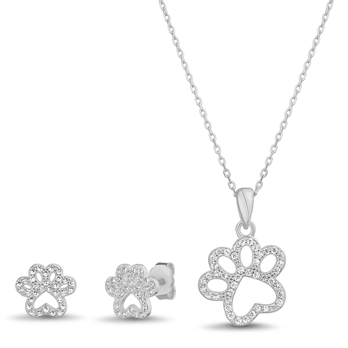 Set conjunto y par aros huella con piedras