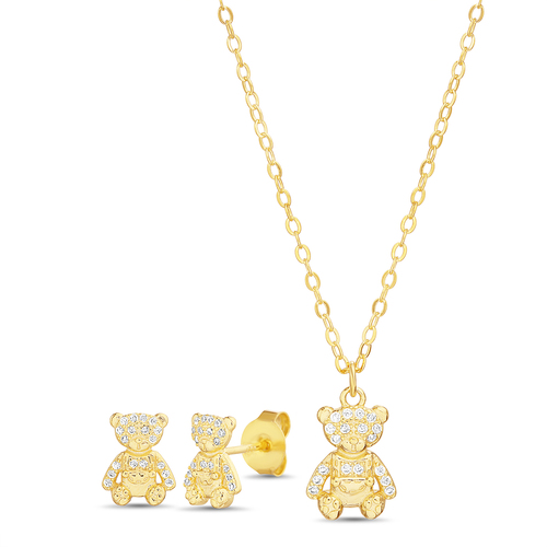 Set conjunto y par aros osito pavee, amarillo
