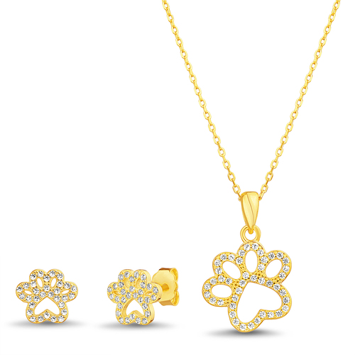 Set conjunto y par aros huella con piedras, amarillo
