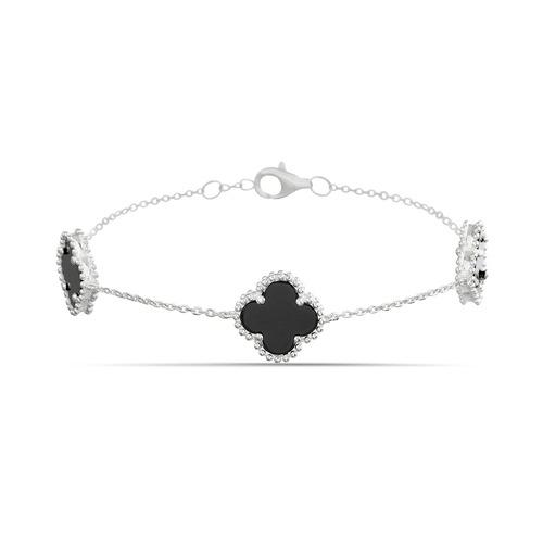 Pulsera trebol plateado con onix