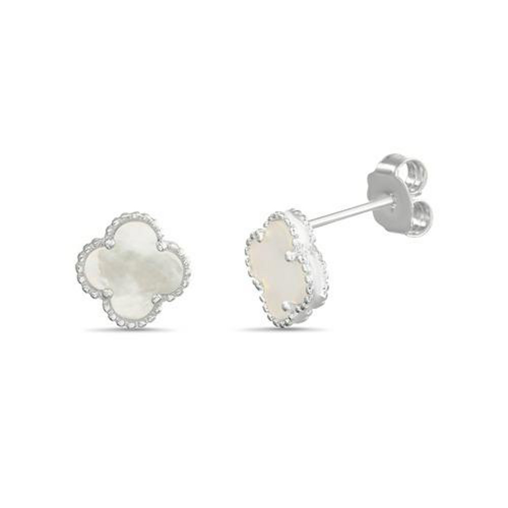 Par aros trebol plateado con nacar