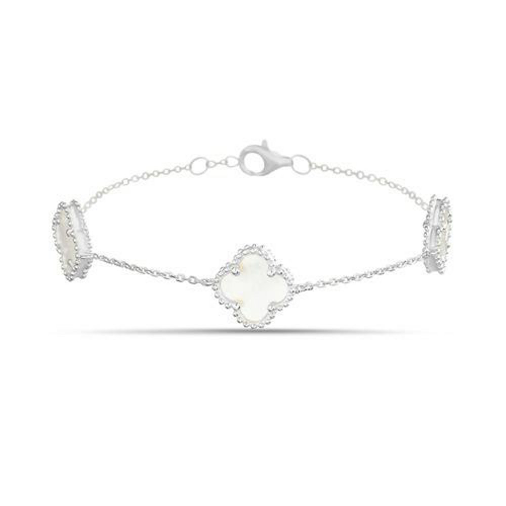 Pulsera trebol plateado con nacar