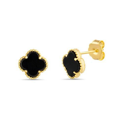 Par aros trebol dorado con onix