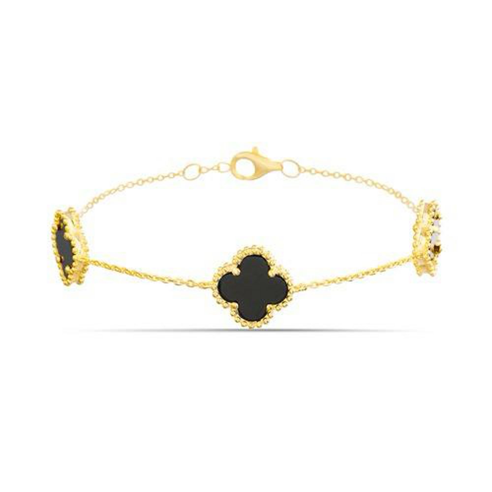 Pulsera trebol dorado con onix