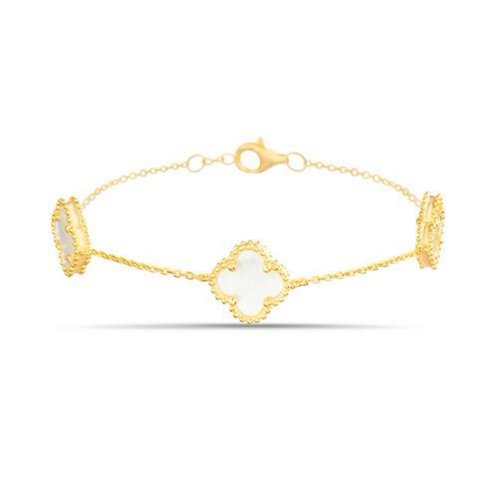 Pulsera trebol dorado con nacar