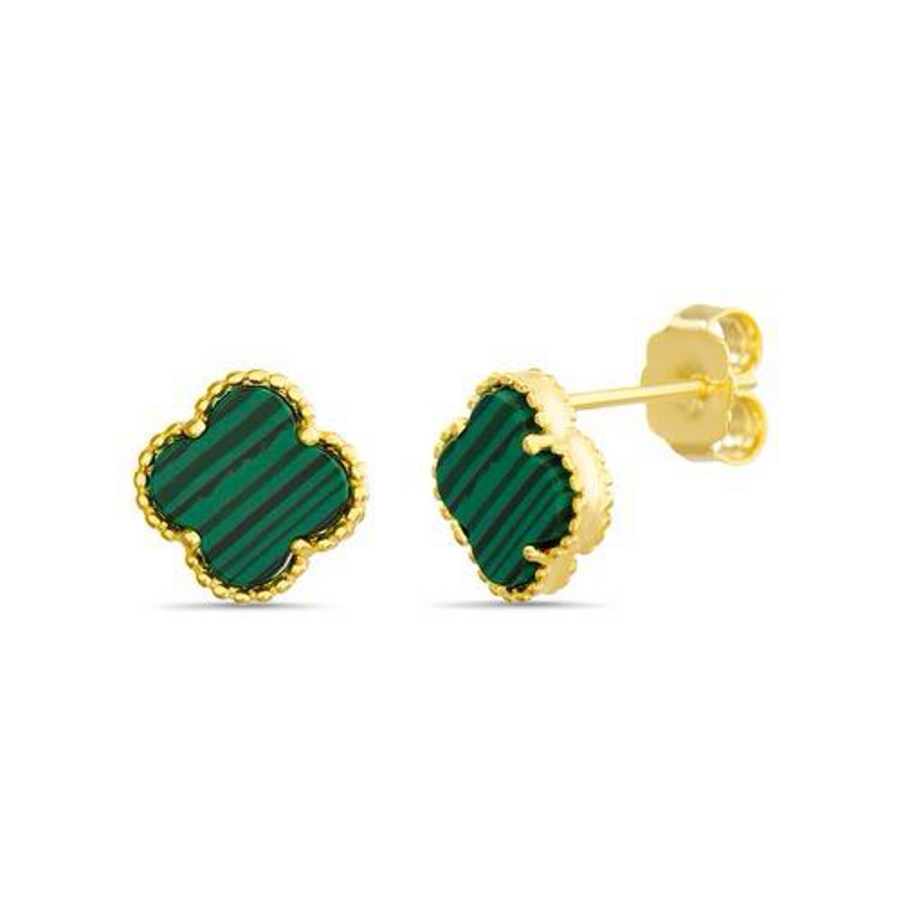 Par aros trebol dorado con verde
