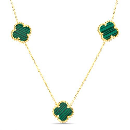 Conjunto 5 trebol dorado con verde. Largo 45 cm